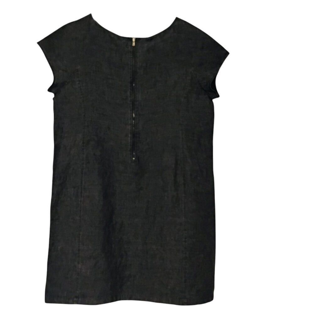 Eileen Fisher Dress 100% Linen Shift Lagenlook Pockets Boat Neck Charcoal Gray L - Picture 6 of 9